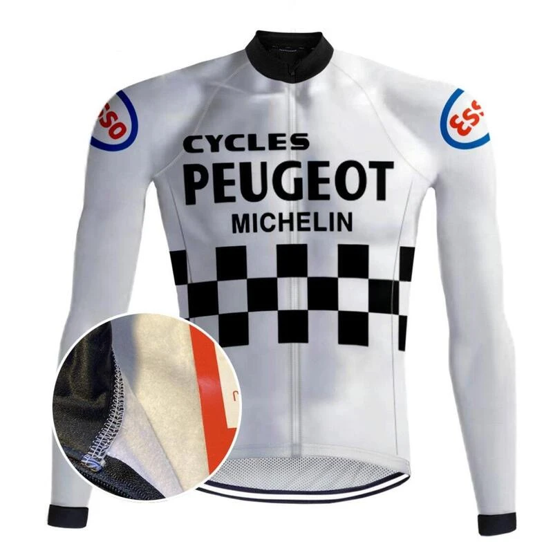 MAILLOT CYCLISME VINTAGE (POLAIRE) PEUGEOT BLANC – REDTED 3 MAILLOT CYCLISME VINTAGE (POLAIRE) PEUGEOT BLANC – REDTED