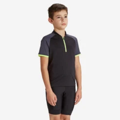 BTWIN Maillot Manches Courtes Vélo Enfant 500 Noir Et Jaune -Rogelli Boutique maillot manches courtes velo enfant 500 noir et jaune 3