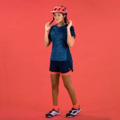 Rockrider MAILLOT MANCHES COURTES VELO VTT ST 100 FEMME MARINE -Rogelli Boutique maillot manches courtes velo vtt st 100 femme marine 2