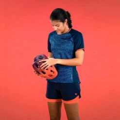 Rockrider MAILLOT MANCHES COURTES VELO VTT ST 100 FEMME MARINE -Rogelli Boutique maillot manches courtes velo vtt st 100 femme marine 3