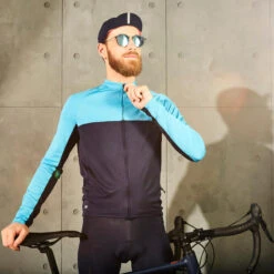 MAILLOT VELO ROUTE MANCHES LONGUES ETE ANTI UV HOMME - RC100 MARINE / BLEU -Rogelli Boutique maillot velo route manches longues ete anti uv homme rc100 marine bleu 2